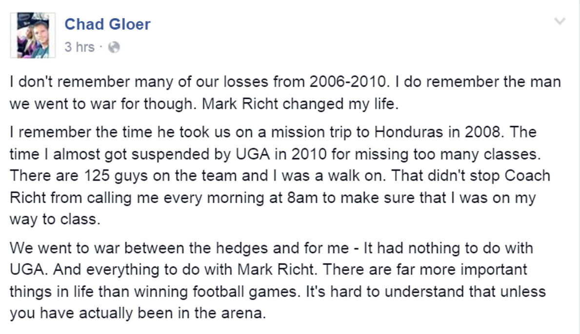 Chad Gloer on Coach Richt